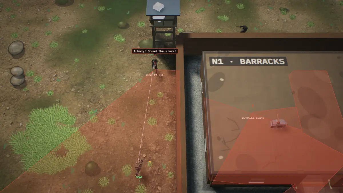 A patrol finding a body and shouting “A body! Sound the alarm!”.
