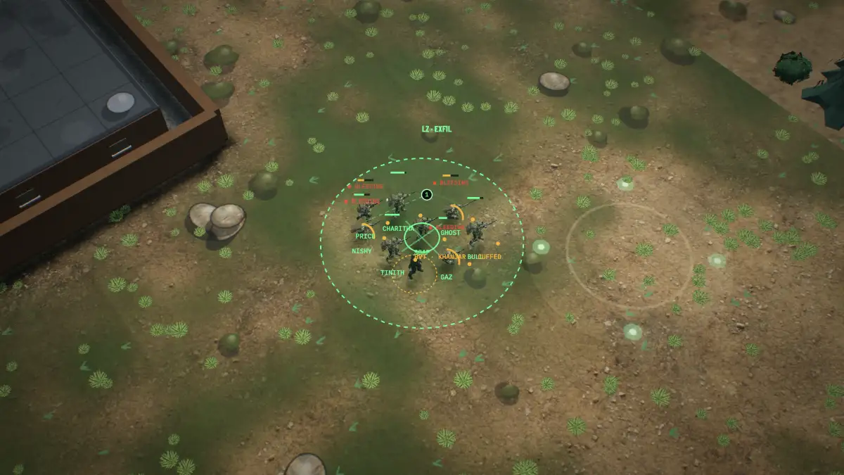 The helicopter landing at the LZ while the door gunner fires a tracer stream at a shooter in the trees.