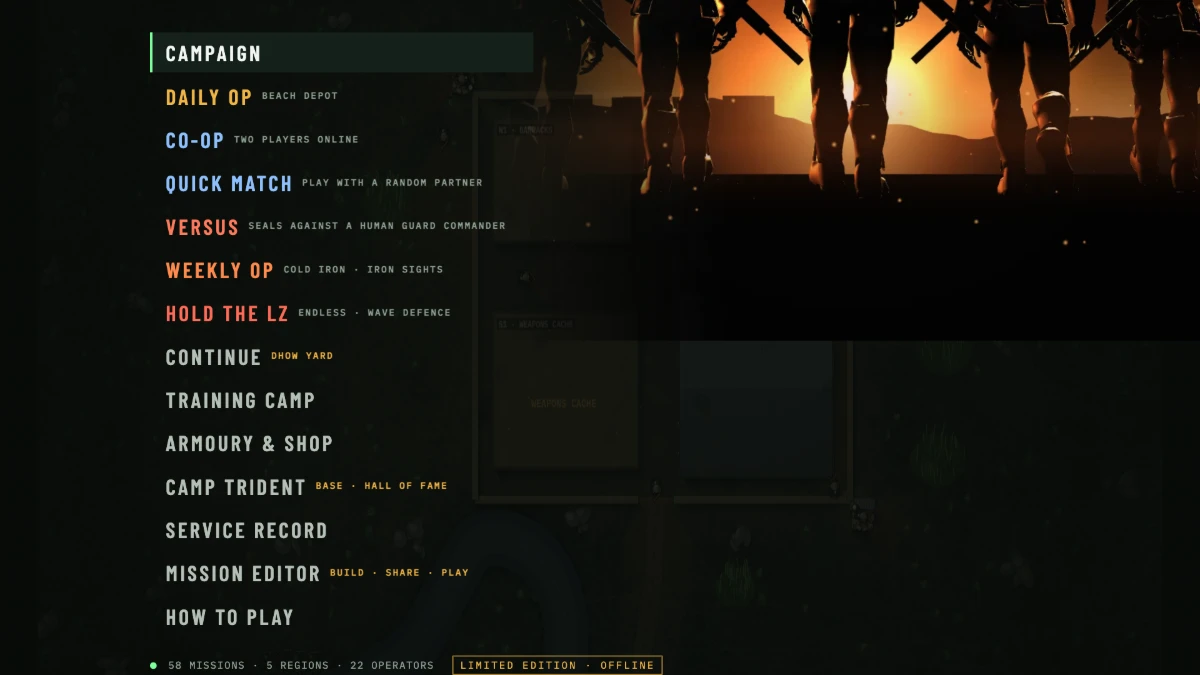 The title screen with the “Limited Edition · Offline” badge.