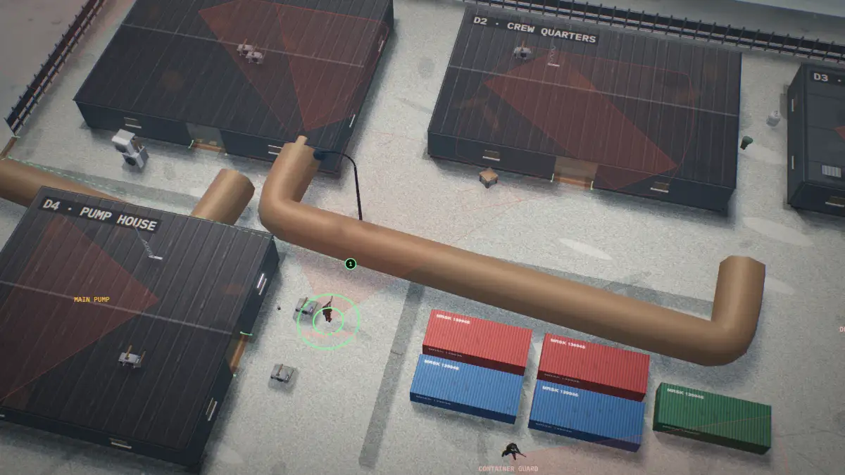 A snowbound mountain base with a pump house, crew quarters, control room, containers and a helipad.