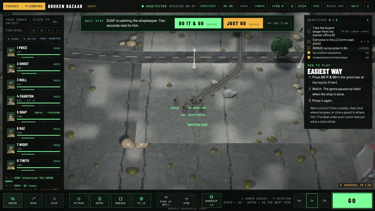A bazaar mission with the “Nightfall in 1:33” countdown chip at the bottom right.
